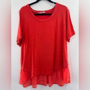 3For$20 Peter Nygard Orange Top with Sheer Lining Size: Petite Medium